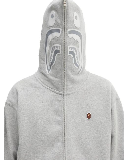 A Bathing Ape Gray One Point Ape Head Shark Zip-Up Hoodie for men