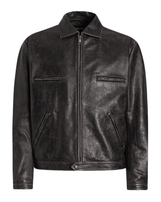 Dolce & Gabbana Black Zip-Fastening Leather Jacket for men
