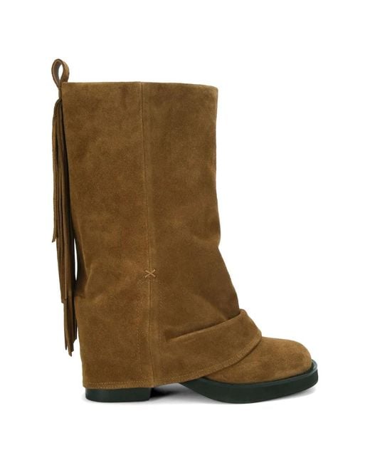 Kurt Geiger Green Fringe Gaiter Biker Boots