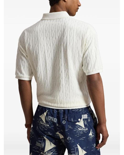 Polo Ralph Lauren White Cable-Knit Johnny Collar Sweater for men