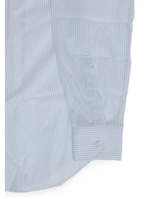 Corneliani Blue Awning-Stripe French-Collar Shirt for men