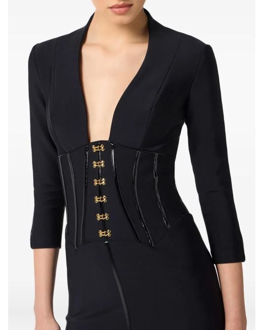 Elisabetta Franchi Black Form-Fitting Mini Dress With Deep V Neckline