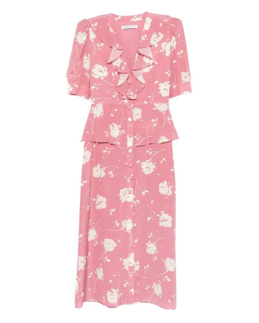 Alessandra Rich Midi-Jurk Met Bloemenprint in het Pink