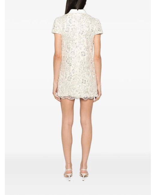 Self-Portrait White Sequin-Embellished Bow-Detail Mini Dress