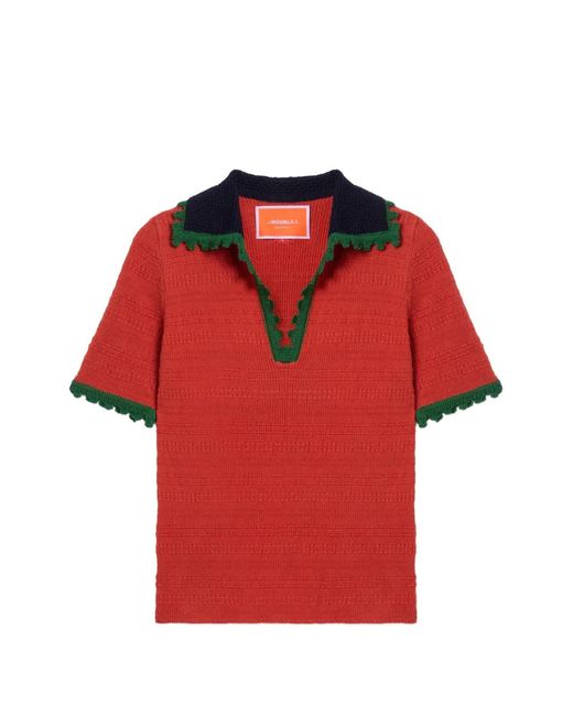LaDoubleJ Red Scalloped Knitted Top