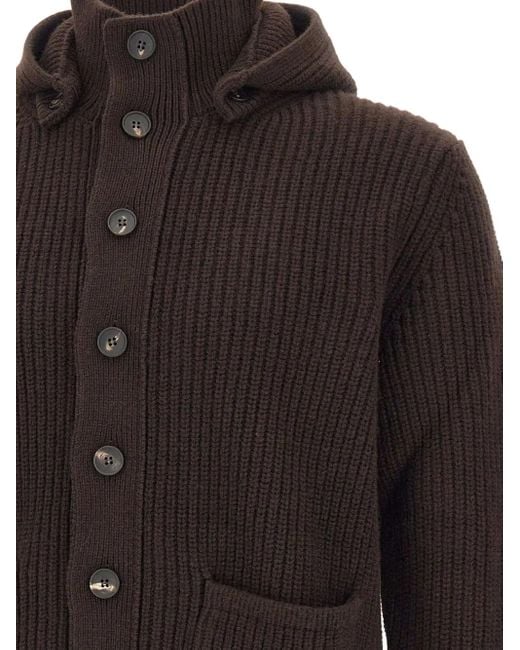 FILIPPO DE LAURENTIIS Gray Hooded Ribbed Cardigan for men