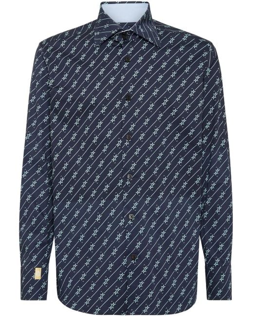 Billionaire Blue Monogram-Pattern Cotton Shirt for men