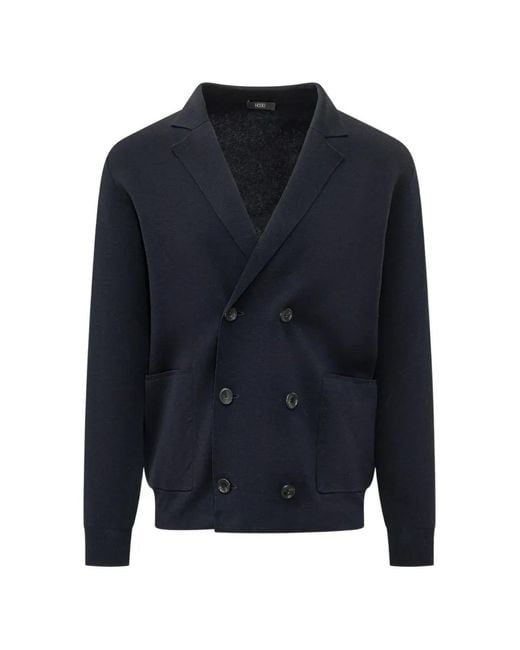 Hōsio Blue Double-Breasted Patch-Pocket Blazer for men