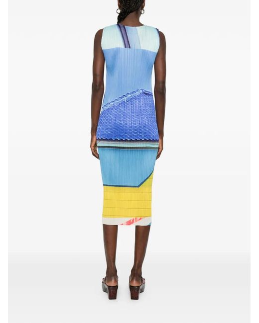 Pleats Please Issey Miyake Blue Pleated Midi Dress