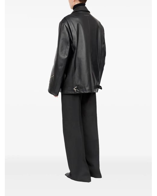 MM6 by Maison Margiela Black Zip-Detailing Leather Jacket