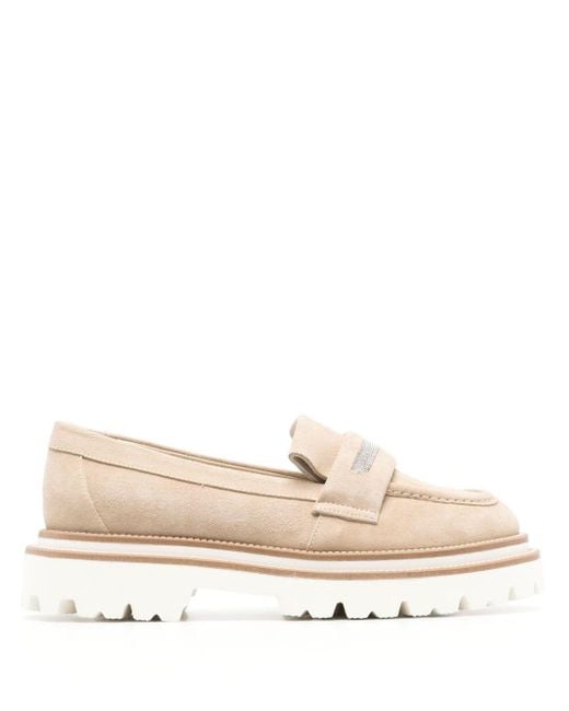 Peserico Natural Bead-chain Suede Loafers