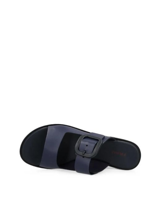 Frau Blue Buckle-Detail Leather Flat Sandals