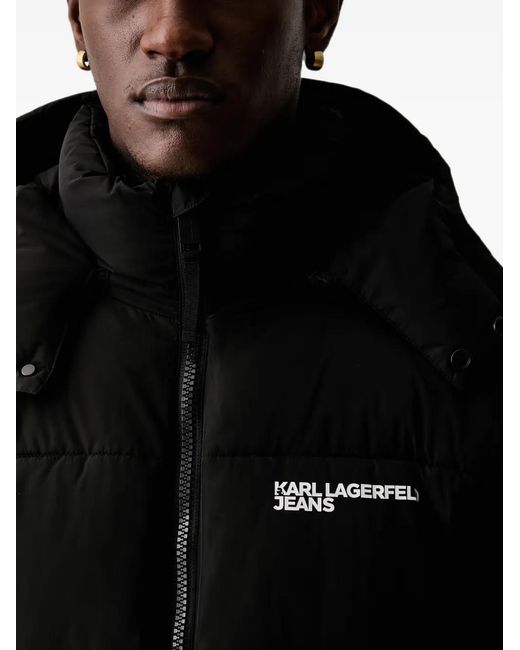 Karl Lagerfeld Black Logo-Print Hooded Puffer Padded Jacket for men