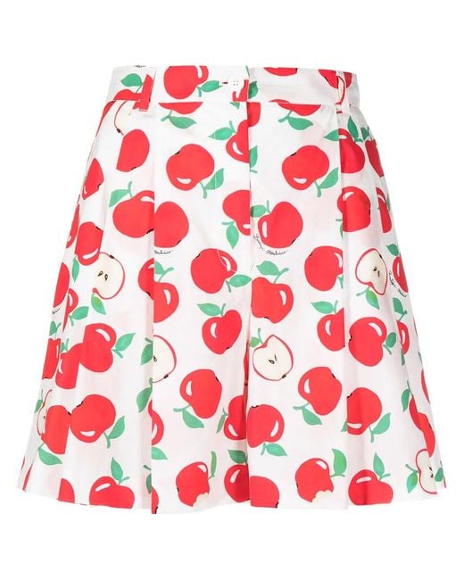 Boutique Moschino White Apple Print Pleated Shorts