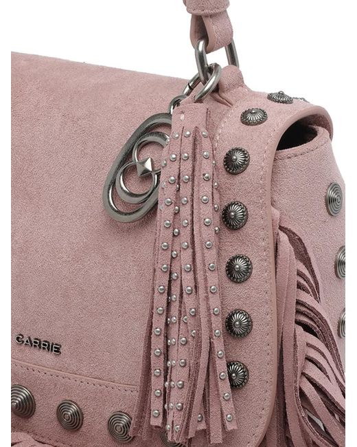 La Carrie Pink Aztec Fringe Suede Shoulder Bag