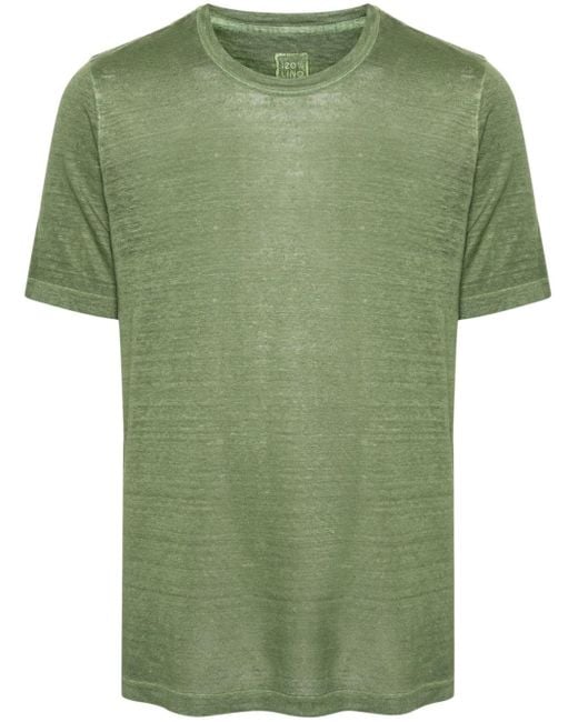 120% Lino Green Mélange Linen T-shirt for men