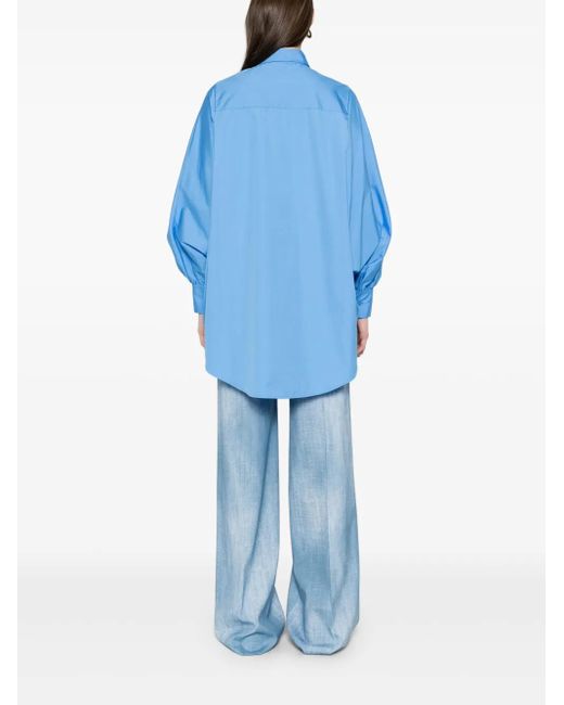 Ermanno Scervino Blue Lace Detail Cotton Shirt