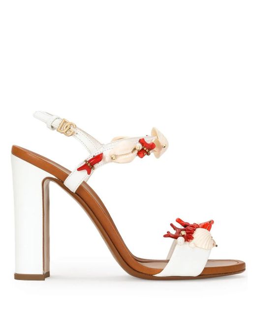 Dolce & Gabbana White Keira Sandalen mit Korallenstickerei 105mm