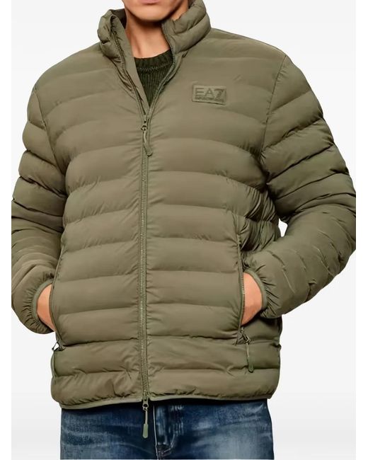 EA7 Green Quilted Logo-Patch Jacket for men