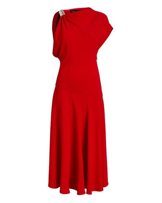 Proenza Schouler Red Draped One-Shoulder Midi Party Dress