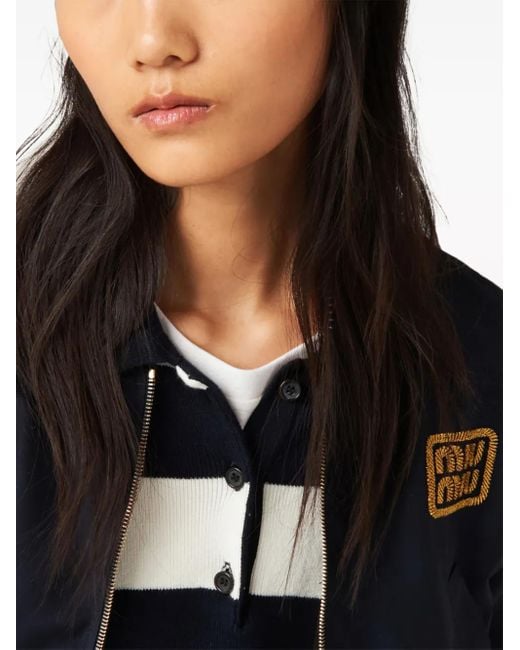 Chaqueta Bomber Cropped De Lana Miu Miu de color Blue