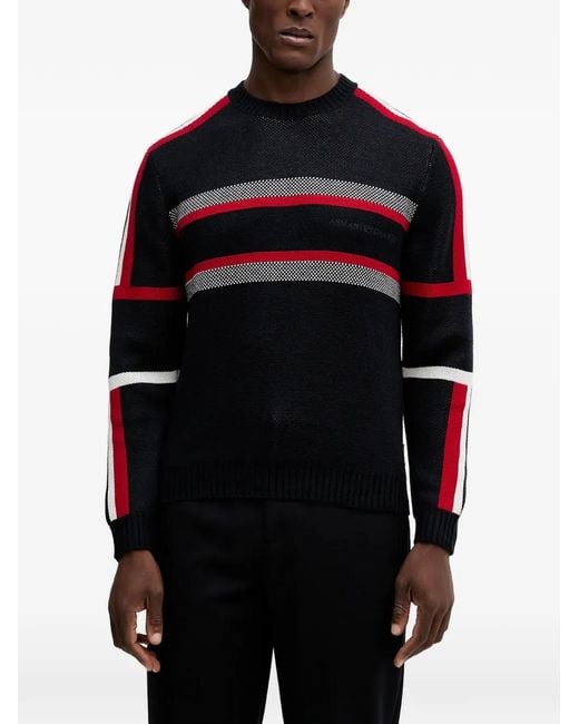 ARMANI EXCHANGE Black Striped Crew-Neck Sweater for men