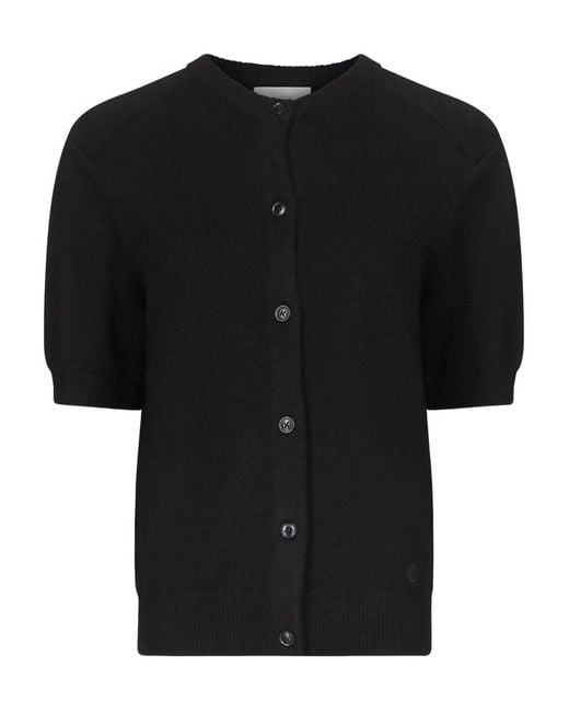 Loulou de Saison Black Jodi Short-Sleeve Ribbed Cardigan