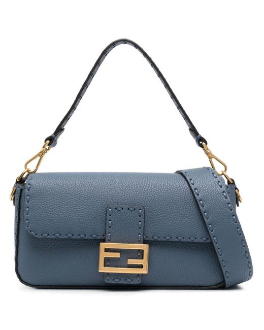 Fendi Blue Logo-plaque Leather Crossbody Bag