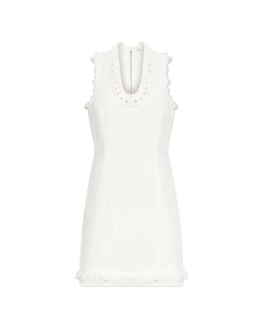 Ferragamo White Crochet-Trim Frayed Mini Dress