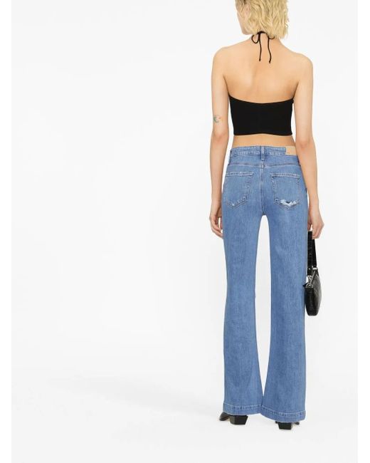 PAIGE Blue Distressed Straight-Line Jeans