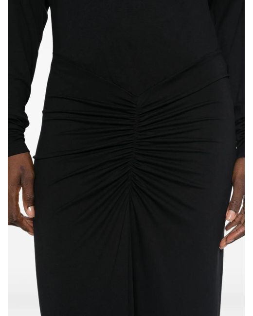 ANDAMANE Black Padded-Shoulder Ruched Dress