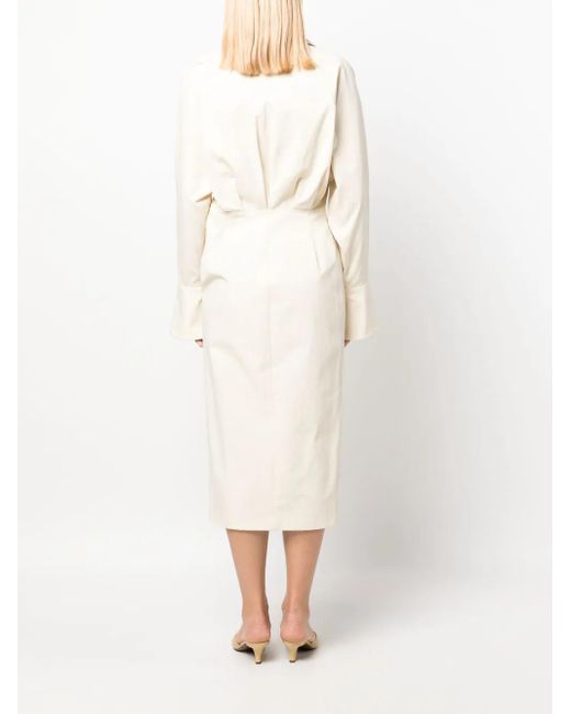 Bally White Button-Up Long-Sleeves Dress