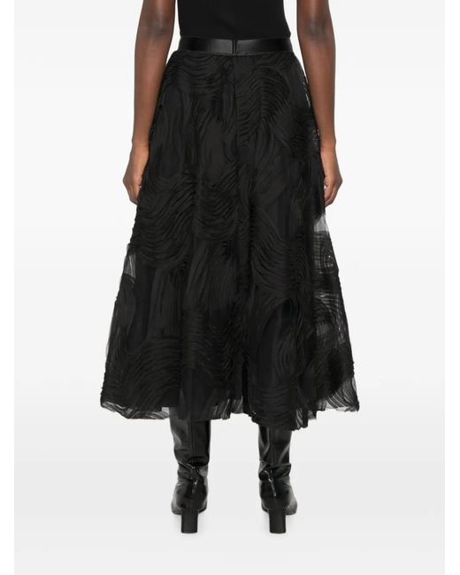 Nissa Black Textured Flared Midi Skirt