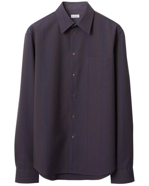 Burberry Blue Long Sleeved Buttoned Striped Shirt for men