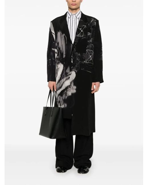 Yohji Yamamoto Black Printed Coat for men