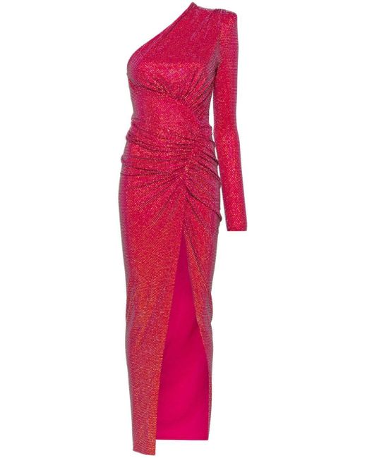 Robe longue asymétrique à ornements en cristal Alexandre Vauthier en coloris Red