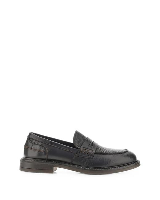 Calce Gray Grained-Leather Penny Loafers for men