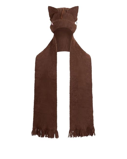 Charles Jeffrey Brown Cat-Ear Fringed Beanie Scarf