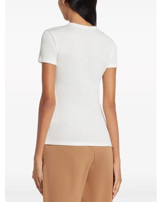 Lacoste White Ribbed Logo-Patch T-Shirt