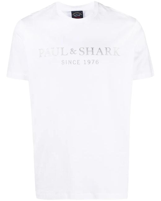 Paul & Shark White Logo-Print Crew-Neck T-Shirt for men