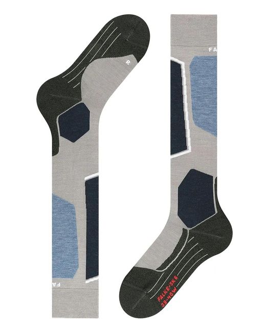 Falke Blue Geometric-Pattern Ski Socks
