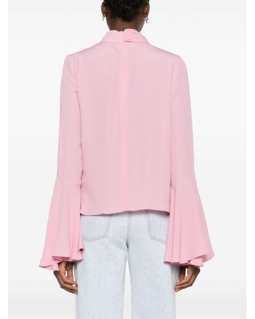MSGM Pink Flared-cuff Crepe Blouse
