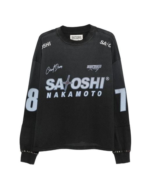 Satoshi Nakamoto Black Logo-Print Mesh T-Shirt for men