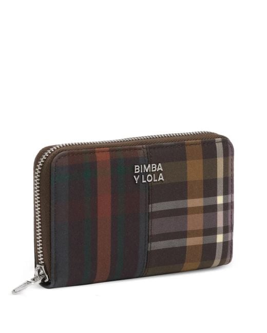 Bimba Y Lola Black Medium Coated Chocolate Tartan Wallet