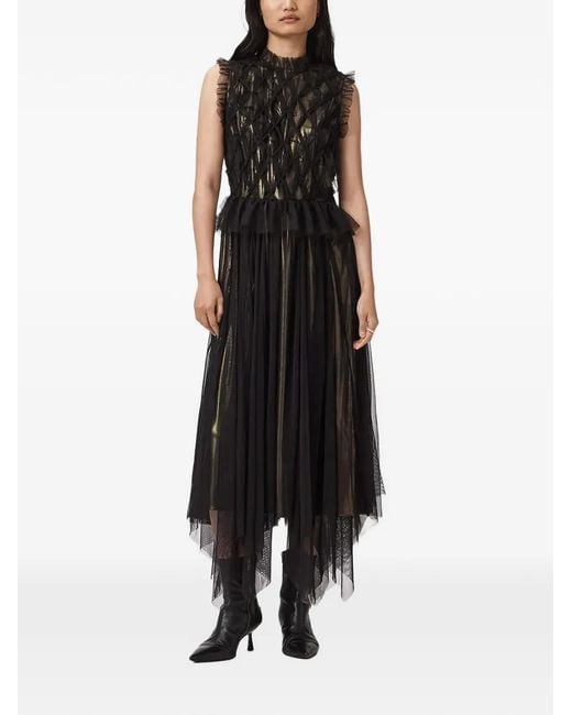 AllSaints Black Lola Ruffled Tiered Dress