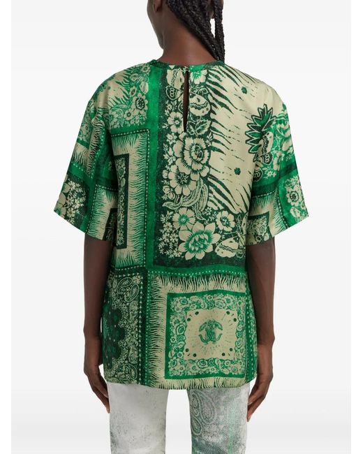 Roberto Cavalli Green Bandana-Print T-Shirt