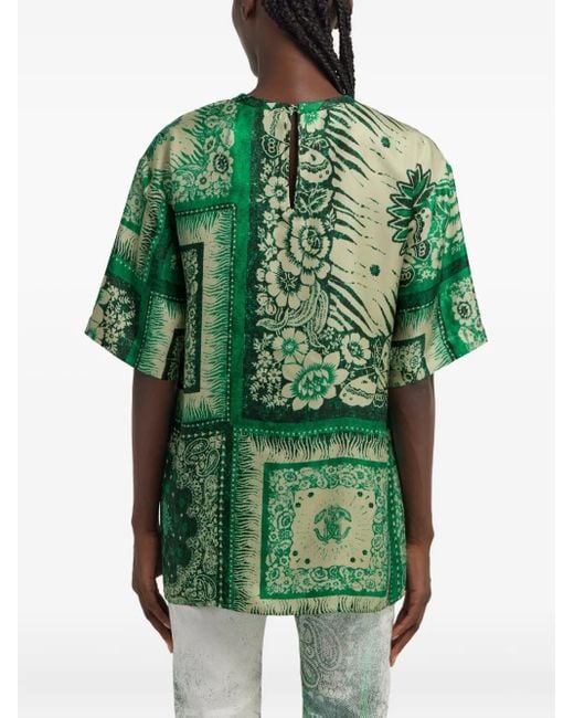 Roberto Cavalli Green T-Shirt mit Bandana-Print