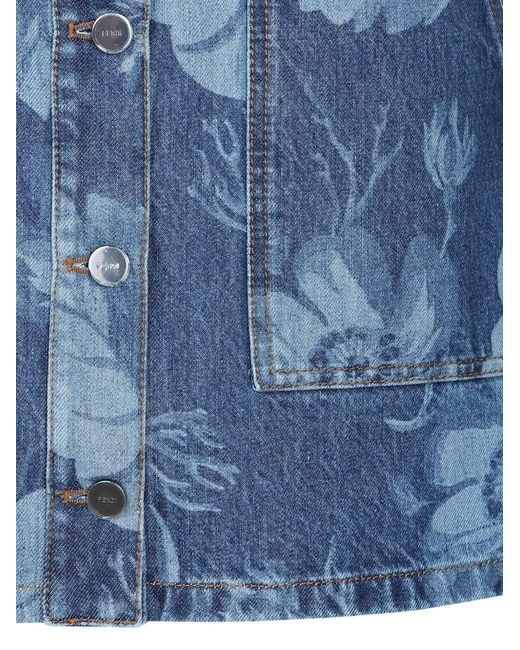 Fendi Blue Floral-Print Button-Front Dress