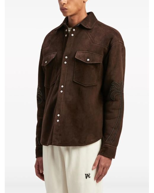 Palm Angels Brown Palms Studded Leather Shirt for men