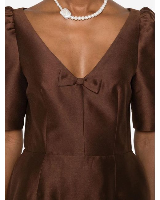 ShuShu/Tong Brown Bow-Detailing Puff-Sleeve Dress